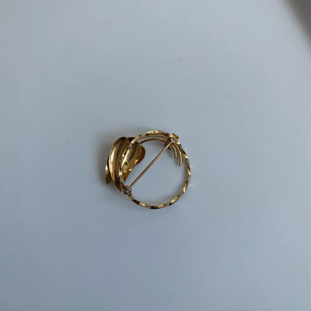 Estate Vintage GOLD FILLED Signed CR CO Charles Reis 12K GF Brooch‎ Wreath Leaf